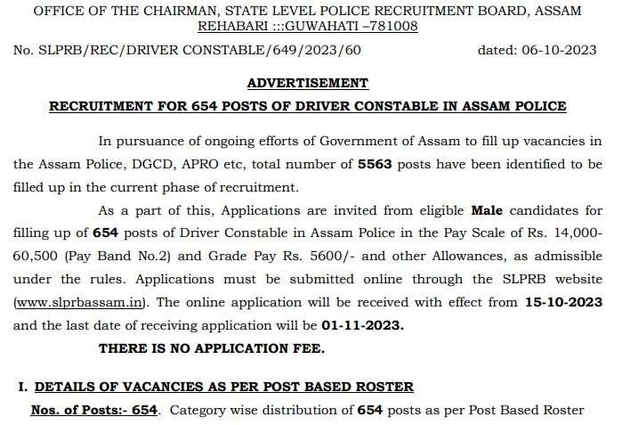 Assam Police Driver Constable Recruitment 2023