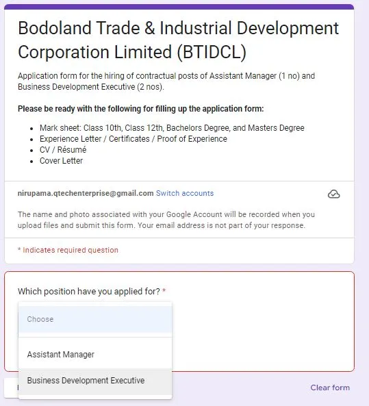 Bodoland Trade and Industrial Development Apply Online